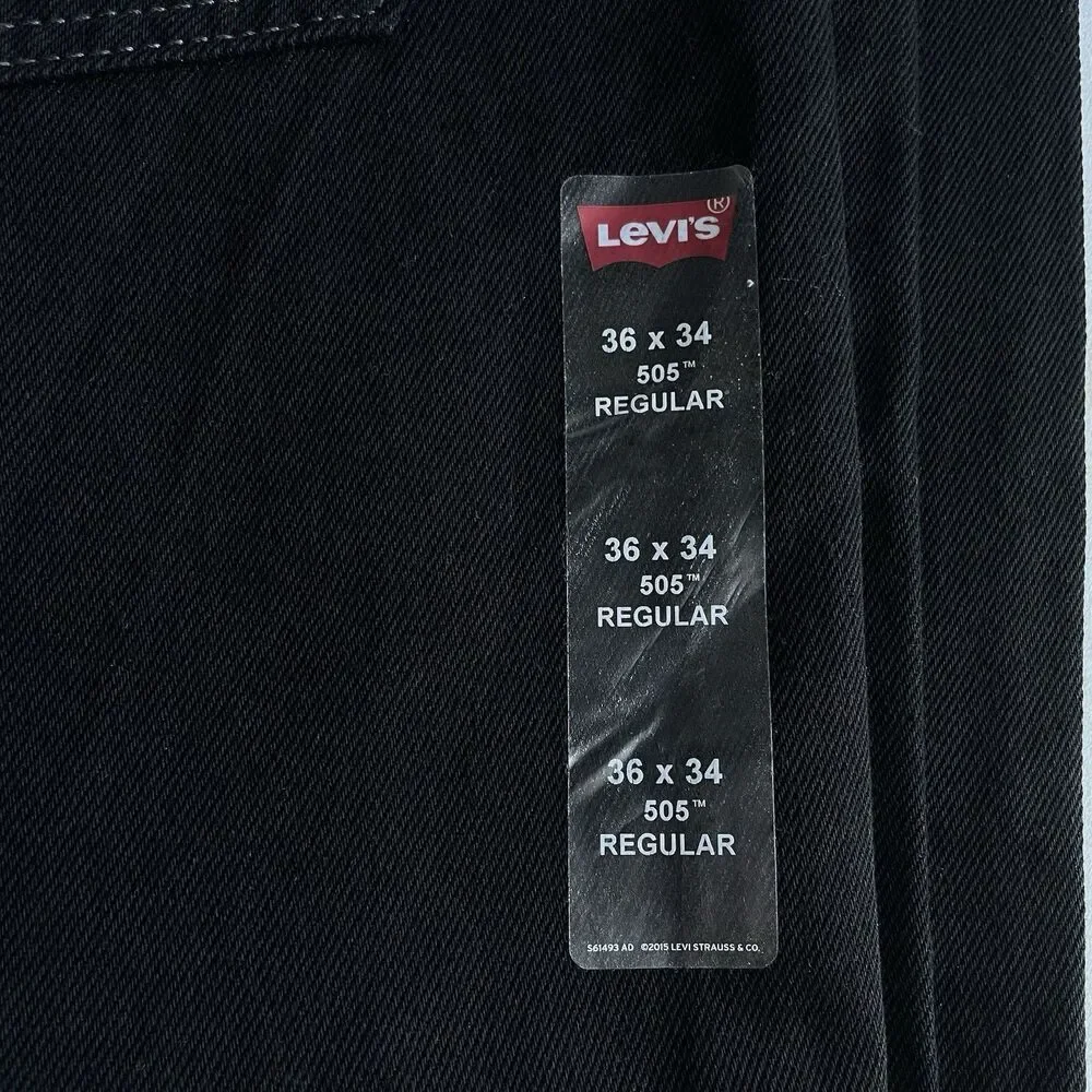 Levi’s 505 Regular Fit Men’s Black Straight Leg Jeans Size W36 L34